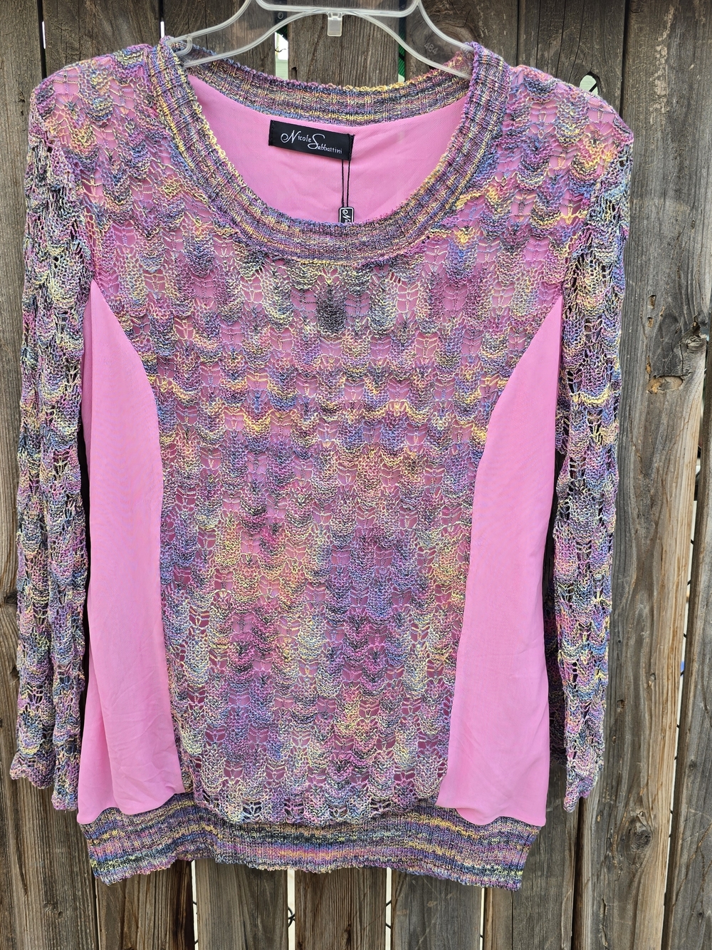 Nicole Sabbattini Pink Multicolor Crochet-Overlay Long Sleeve top - M